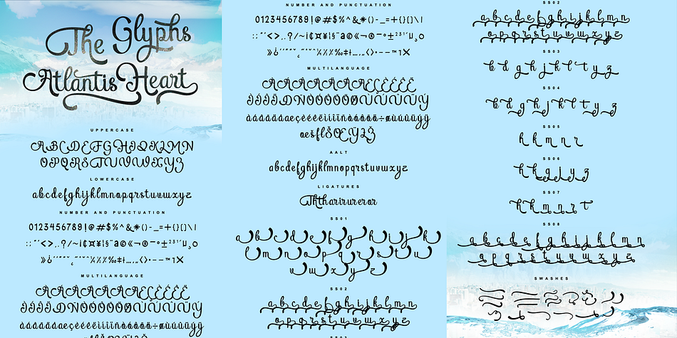 Atlantis Heart font family example.