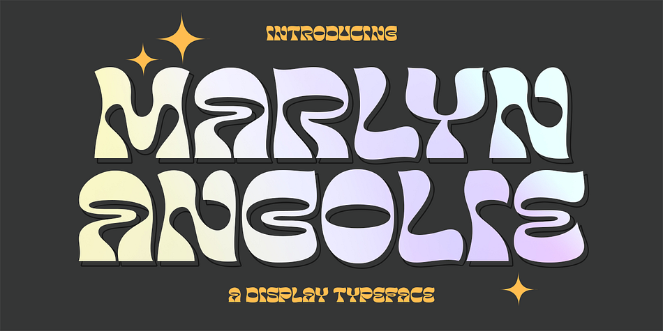 Marlyn Angolie is a distinctive display typeface with a psychedelic and retro style: perfect for logos, brand identity and modern typographic designs for your project.