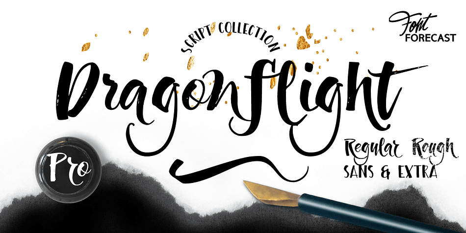 Dragonflight Pro is a script collection of four modern calligraphy fonts.