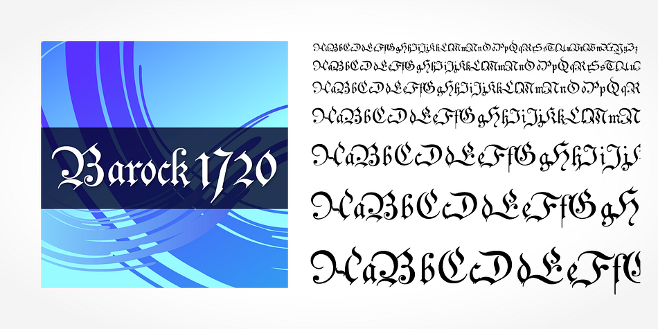 Barock 1720 is a classic blackletter font of its epoch which inspires you to create vintage-looking designs with ease.