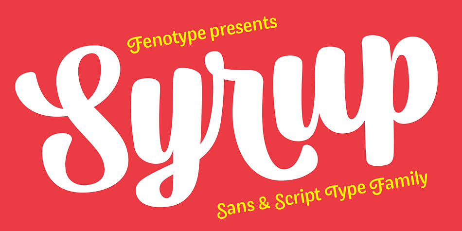 Syrup is a friendly, subtly rounded type family combining sans and script styles.