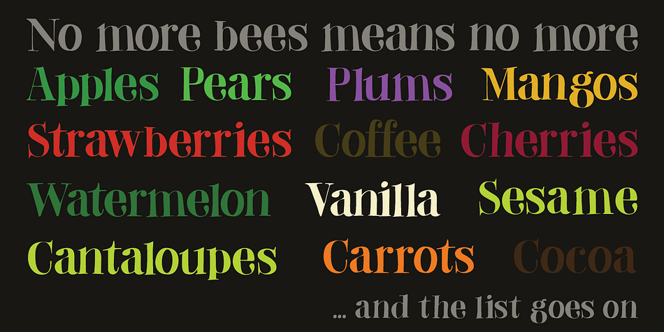 Abeille is a hand drawn didone-ish font, kind of cute and happy, very legible and full of character.