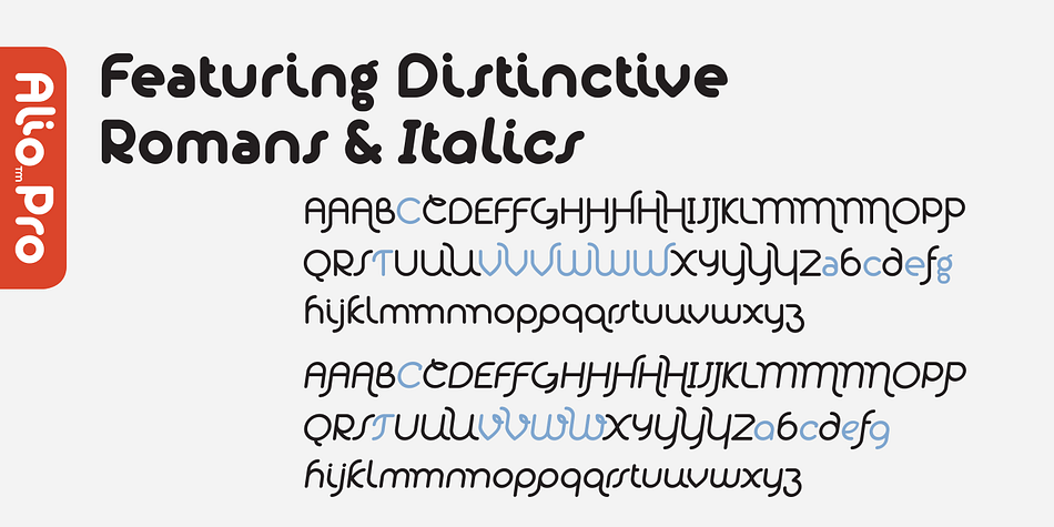 Alio Std features selected glyphs from Alio Pro (fewer ligatures and alternates).