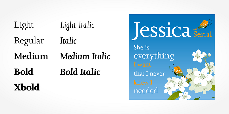 Highlighting the Jessica Serial font family.