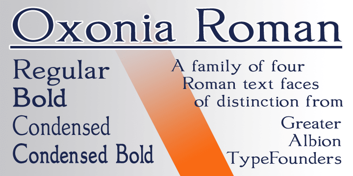  Oxonia Roman is a text family, offered in two weights and two widths, deriving it