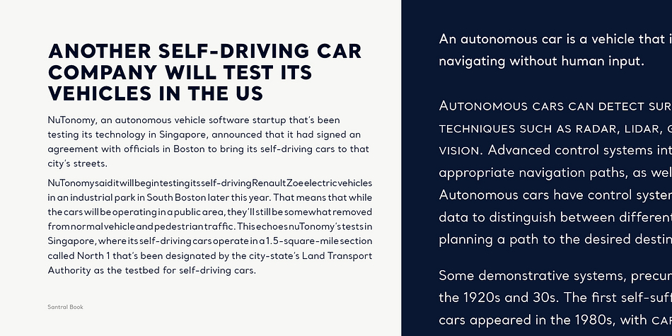 Santral font family sample image.