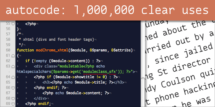 Autocode is a highly legible monospaced font based on Autobahn, ideal for coding and wherever mono spacing is required.