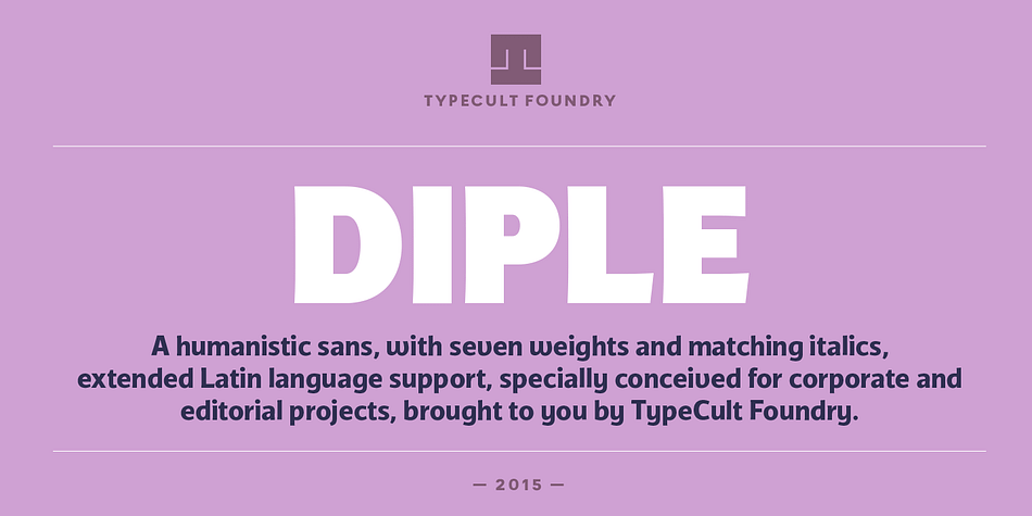 TCF Diple is a sans serif typeface, characterised by the presence of the hand.