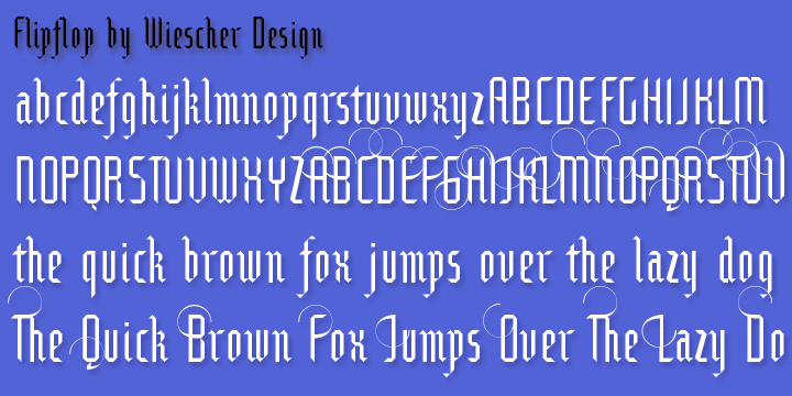 This font makes the impression to be a blackletter font (Fraktur) but it really only is little squares and triangles stuck together in a flip or flop way to form the glyphs.