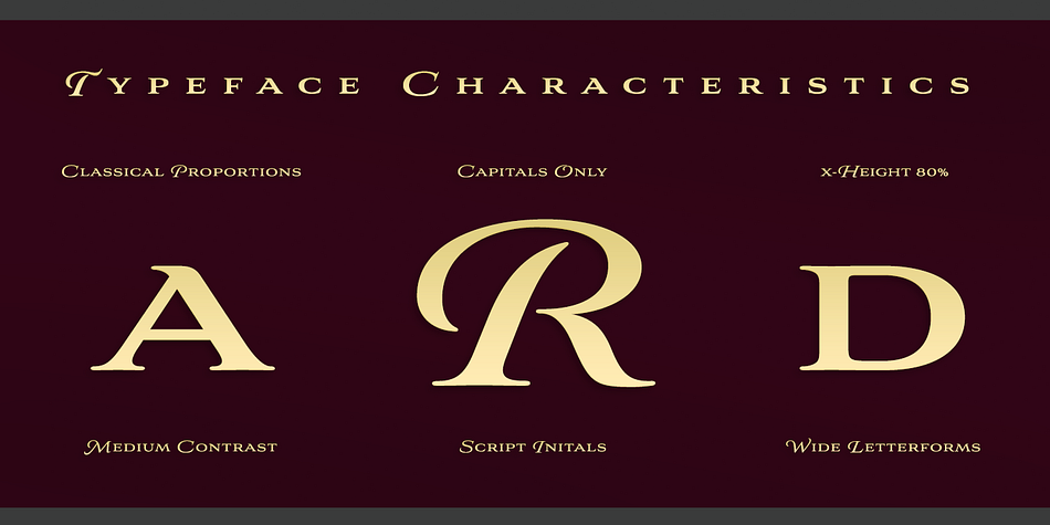 The extended lowercase characters give an air of formality to the face as well and bestow on the family a deeper sense of wealth and power.