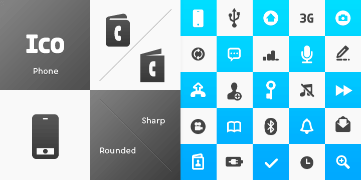 Ico is a set of dingbat fonts inspired by icons used on classic monochrome LCD displays.