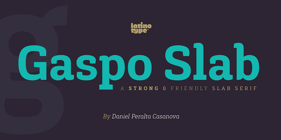 Gaspo Slab is a fresh slab serif typeface that features aesthetically pleasing curves, strong serifs, ample counters, humanist proportions and ink traps.
