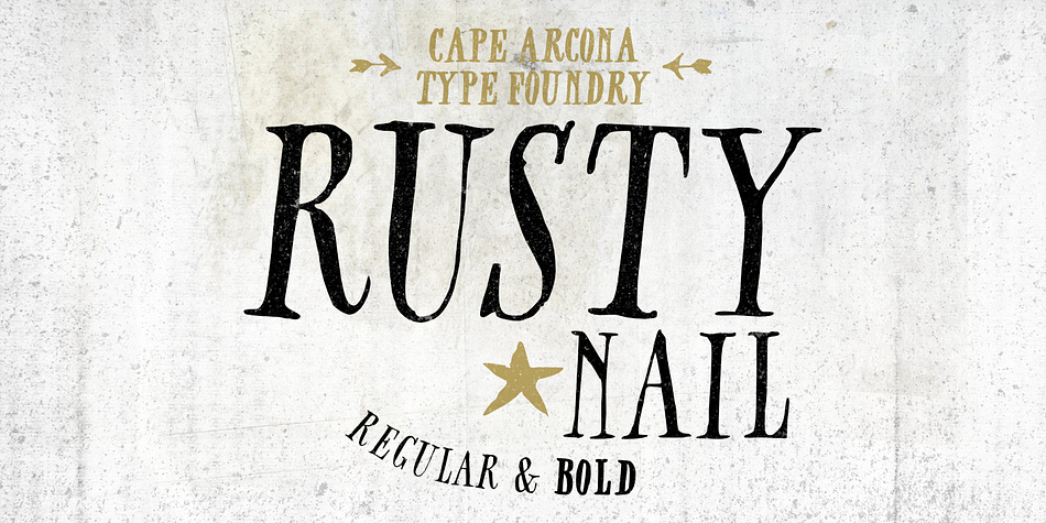 Rusty Nail is a carefully hand-made uppercase only typeface with a full Central European character set which comes in two styles, Regular & Bold.