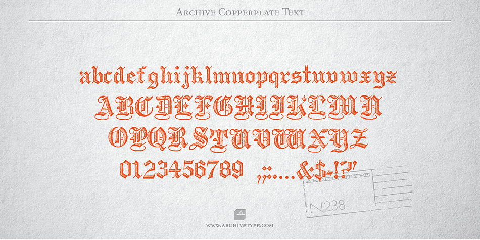 Upper case letters, lower case letters, numerals and basic punctuation.