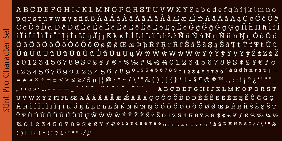 - Tabular, Proportional, and Oldstyle figure sets (along with SmallCaps versions of the figures).