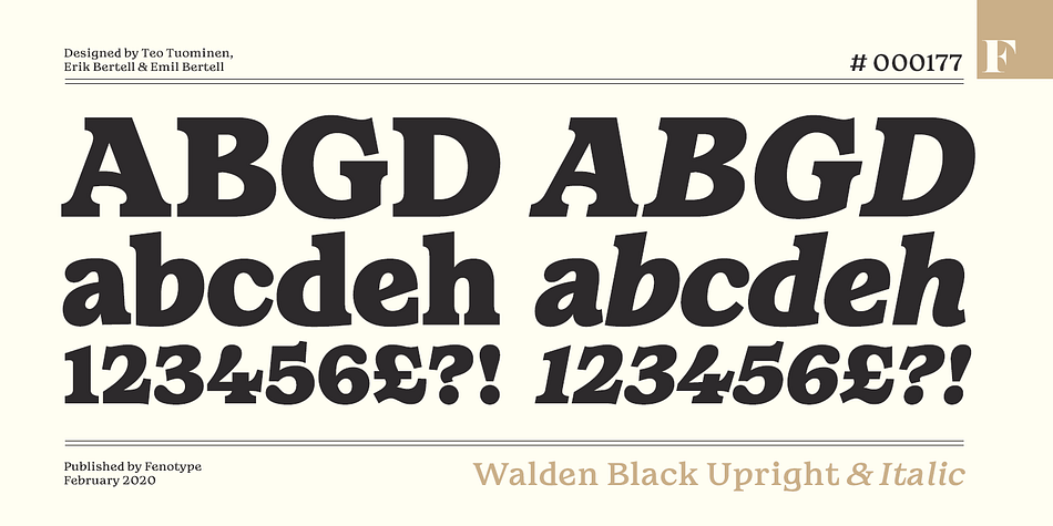 Designed by Erik Bertell, Emil Bertell and Teo Tuominen, Walden is a serif font family.