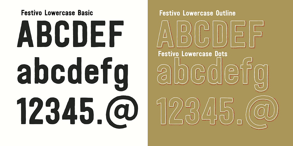 Displaying the beauty and characteristics of the Festivo Lowercase font family.