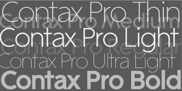 Contax Pro includes true drawn italics, small capitals and old style figures.