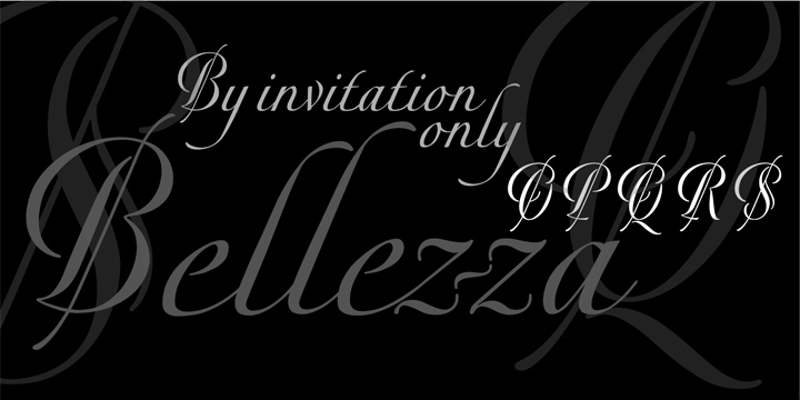 Bellezza (Italian: beautiful) is an elegant calligraphic script with many ligatures to provide great solutions for Invitations, presentations, signage, posters wherever sensitivity, legibility and elegance is essential.