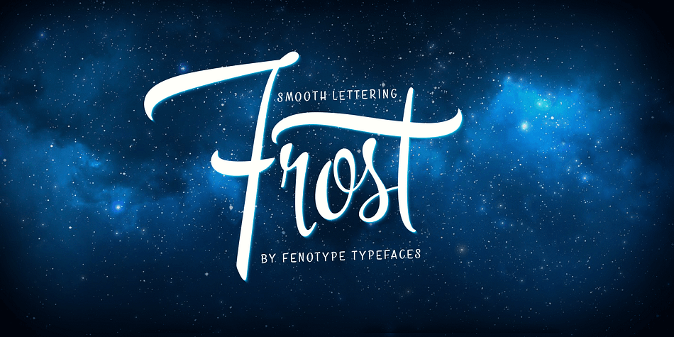 Frost is a smooth and lively connected script family of three weights, ornament and banner sets and separate caps and small caps designed to support the script.