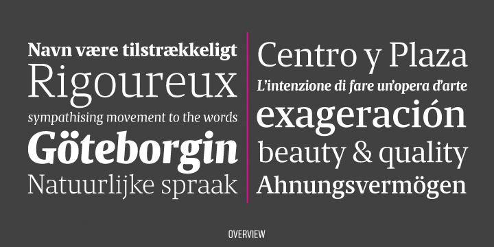 The balance between the counters and the space between letters makes this a very space-saving typeface with plenty of legibility, yet enough stylish for contemporary magazine design.