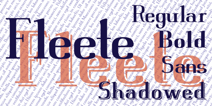 Fleete is a modern homage to the many late 19th century typefaces; often used for book titles, posters and newspaper headlines; which have an extreme contrast between hairline horizontal stems and serifs and heavy vertical stems.  Greater Albion Typefounders have taken this basic idea, to be found across very many faces of the period and used just that one concept as the basis of a new typeface design, which manages to be elegant yet modern all at once.