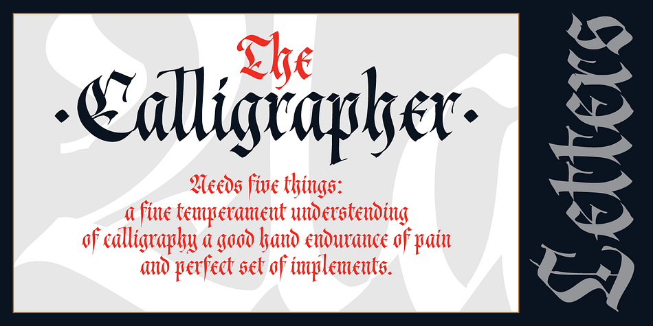 This font is ideal for calligraphic sketches or for imitation of ancient manuscripts.
