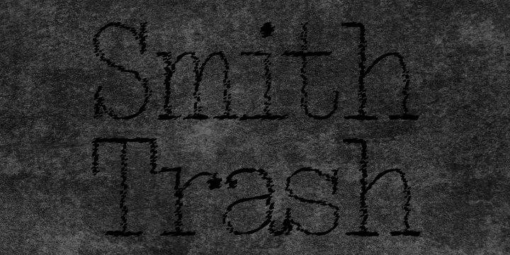 Displaying the beauty and characteristics of the Smith Trash font family.
