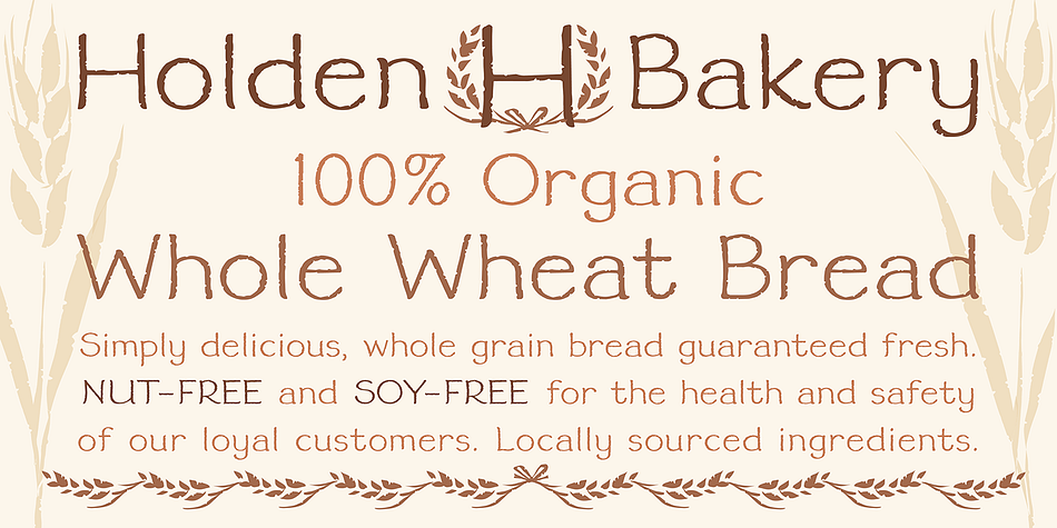  Wheat’s crusty texture and bubbly, hand-drawn letters give it all-natural appeal.