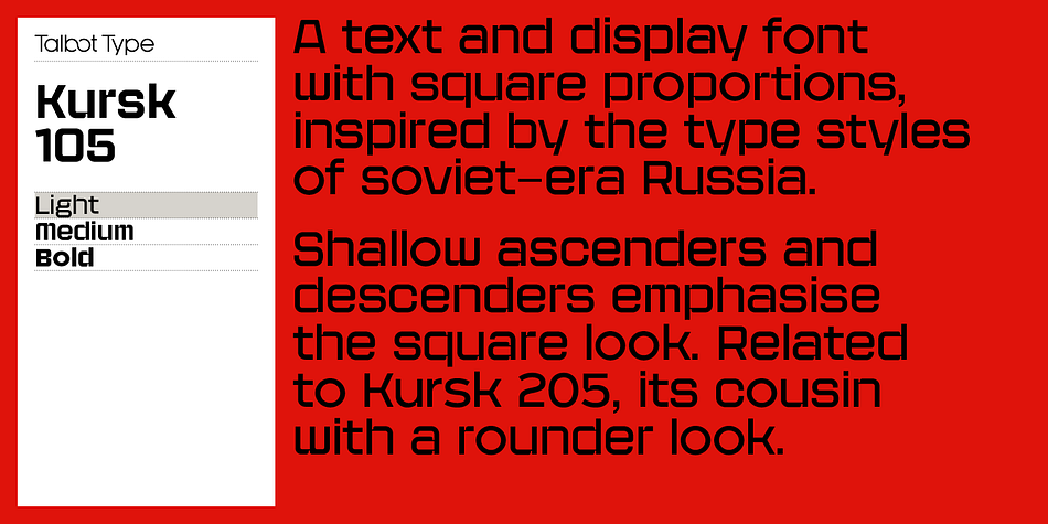 Emphasizing the popular Kursk 105 font family.