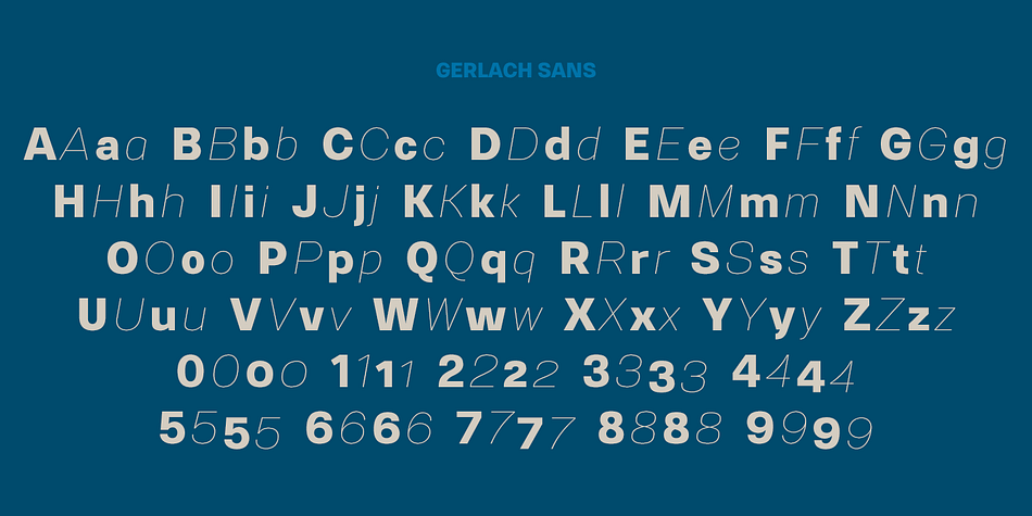 Combining legibility and usability of its grotesque style with cool elegance, Gerlach Sans provides a strong partner for your print and web project.
