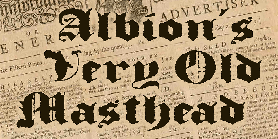 Albion’s Very Old Masthead is inspired by traditional newspaper mastheads.