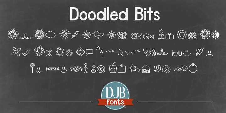 Displaying the beauty and characteristics of the DJB Doodled Bits font family.