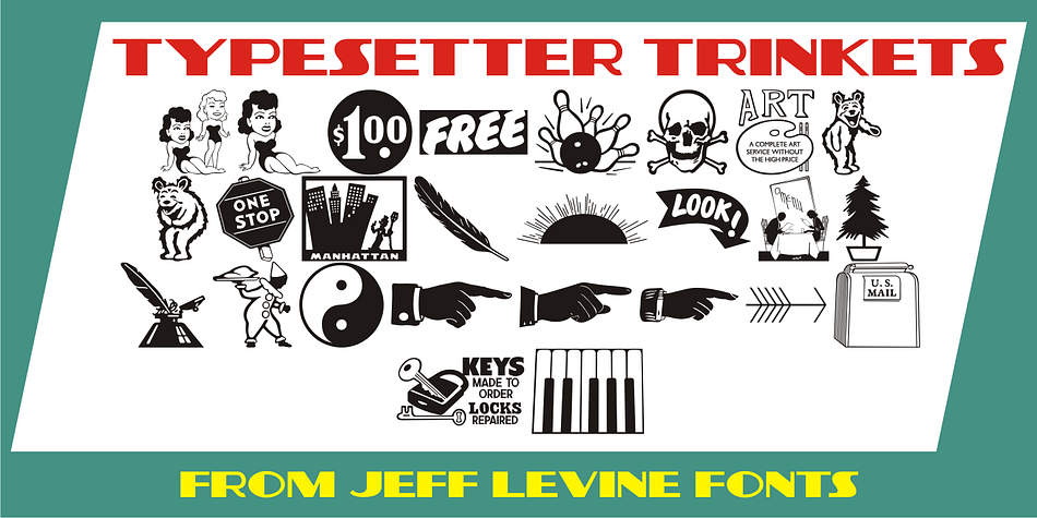 Typesetter Trinkets JNL adds more classic typographic gems to the Jeff Levine Fonts library.