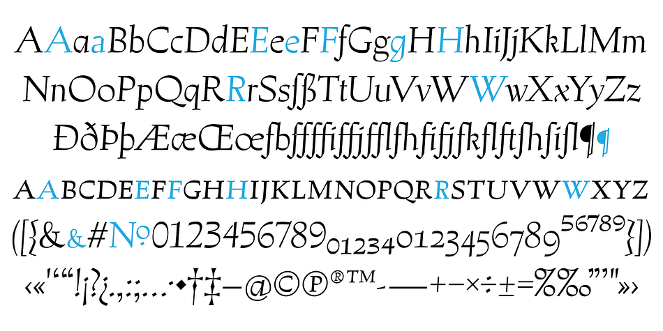 On top of the calligraphic, nib-driven base Jim usually employed in his faces, Lapis shows plenty of typographic traits from a variety of genres, from Egyptian to Latin, from blackletter angularity to Dutch-like curvature, with an overall tension even reminiscent of wood type.