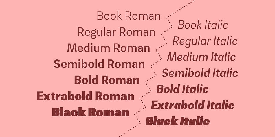 The family consists of 14 styles, 7 weights plus their respective italic versions.
