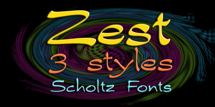 Zest is an informal brush script drawn with quick, thick brush strokes.