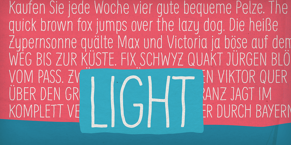 Three OpenType features are specially tailored to enhance this impression, with a maximum effect when applied to big type:
- Alternating Letters - For a truly hand-drawn look, letters and numerics alternate randomly between three different variants (→ activate “Contextual Alternates”)
- Rotating letters -  All glyphs rotate randomly and slightly around their own axis (→ activate “Swashes”)
- Varying Baseline Shift -  Each single glyph moves individually up or down (→ activate “Titling Alternates”)

...