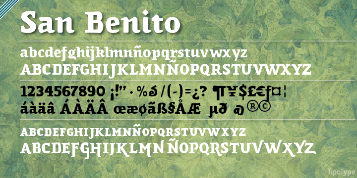 San Benito is a typeface inspired by the writings manuals robust middle age, but streamlined in a modular system.