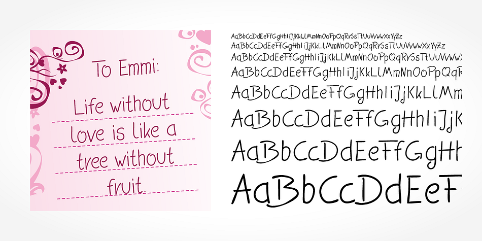 Emmi Handwriting Pro is a beautiful typeface that mimics true handwriting closely.