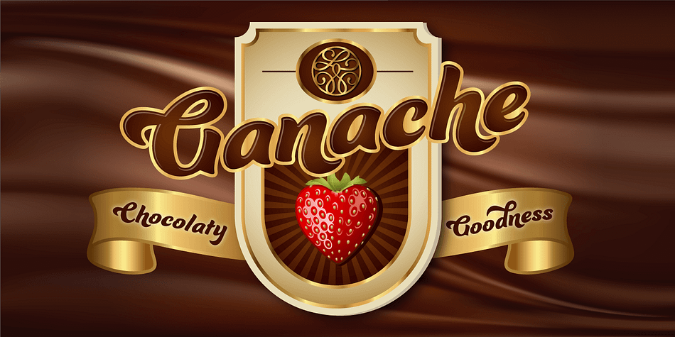 Ganache is a packaging script font, confidently walking the critical fine line between plain-Jane legibility—so essential to sales—and the overly complex brand personality, instead giving us a clear, cheery, eye-catching face with the appeal and style to stand out on any shelf or page.
