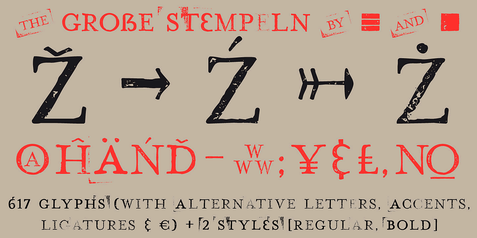 A–Z, a–z, and 0–9 are each 3x different forms (every letter/glyph has two additional alternate characters) and is intended to show the hand-made nature and the vibrancy of the display font.