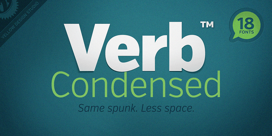 Verb Condensed from Yellow Design Studio is a modestly condensed version of the original Verb family, taking on more classic sans-serif proportions.