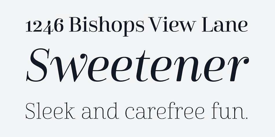 While Didones can be stodgy in the way they deliver a sense of luxury, this stubborn goat of a Didone bucks the stodgy stereotypes with its high-contrast, carefree, flowing fun, taking a more calligraphic direction than most.