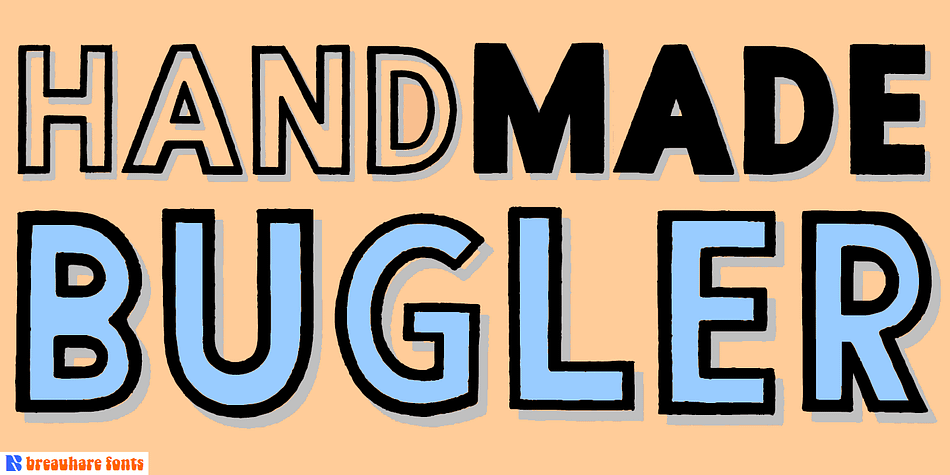 Handmade Bugler is a font based on the first logo created by Harry Warren in late 1974 for his sixth grade class newsletter, The Broadwater Bugler, at Broadwater Academy in Exmore, Virginia, on Virginia