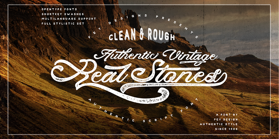 Real Stones Rough font family sample image.