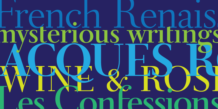 In spite of its name, this font family embodies the ultimate classic modern advertising typeface, rather than concern itself with revivalism or Didone authenticity.