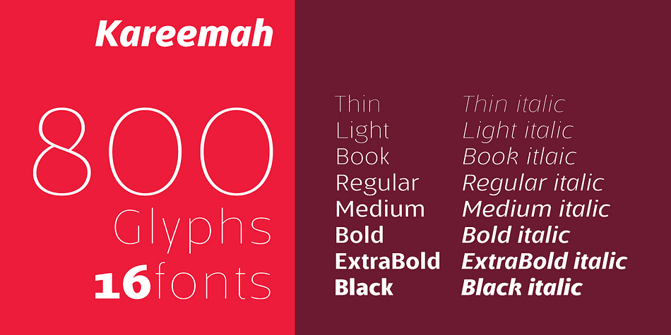 Highlighting the Kareemah font family.