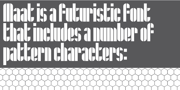 Maat is a modular geometric stencil display font that includes a number of modular pattern characters, and can be used to create designs that echo early Modernism by merely applying letters, patterns and color.