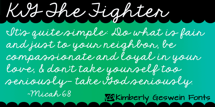 Displaying the beauty and characteristics of the KG The Fighter font family.